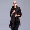 Mão de malha luxo real mink peles lenços xaile wrap wrap inverno outono genuíno lenço de vison para as mulheres