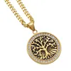 Retro Tree of Life Iced Out Cz Crystal Gold Plated Collana con pendente in acciaio inossidabile Con 5mm 27inch Collana a catena Cuba Gioielli di moda Whos