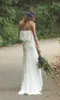 ボホのウェディングドレスヴィンテージフルレースブライダルガウンビーチガーデンパーティーストラップレスボヘミアンブライダルガウン1970年代の花嫁の花嫁