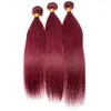 Brazylijskie wino czerwone jedwabiste proste włosy 3-z przodu z przodu 13x4 Burgundii 99j Dziewicy Przedłużanie włosów z górnym zamknięciem czołowym