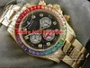 Top Quality Watches 012 Black Dial Golden Diamond Colored Crystal Bezel Golden Strap Automatic Men's Watch