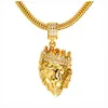 Hot Mens Hip Hop Jewelry Iced Out Placcato oro 18 carati Fashion Bling Bling Lion Head Ciondolo Collana da uomo Gold Filled per regalo / regalo