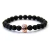Hot Sale 1PCS Retail Mens Jewelry 8mm Natural Stone Beads with Micro Inlay Zircon Skull Bracelets