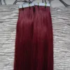 # 99J Vinho Tinto Brasileiro Virgem Cabelo full shine tape em extensões 40 peças 6A 100g fita Reta em extensões de cabelo remy 40 peças