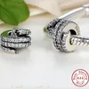 Real 100% 925 Sterling Silver Snake Clear Rhinestone Charm Bead Fit European Armband Authentic Luxury Diy Smycken Gift