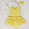 preço barato venda quente macacão de bebê meninas vestidos outfits bebê criança vestidos amarelos adoráveis ​​brancos crianças arco bodysuits frete grátis
