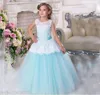 New Flower Girl Dresses Bow Butterfly Crew Neck Beaded Lace Appliques Elegant Cheap Girl's Dresses with Wraps