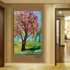 Peinture à l'huile sur toile de paysage peinte à la main, peintures d'arbres colorés abstraits modernes, décoration artistique murale pour la maison, cadeau, 100%