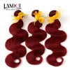 Burgundy Malaysian Body Wave Virgin Human Hair Weave Buntlar Malaysisk Kroppsvåg Hår 3st Lot Vin Röd 99J Human Hair Extensions Soft Full