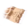 10a Peruvian Honey Blonde Lace Frontal Closure 13x4 Blekt Knots Silky Rak Ren # 27 Blond Frontal Spets Avslutning med Baby Hair