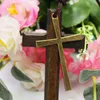 Double wooden cross pendant necklace vintage alloy leather cord sweater chain men women jewelry lovers stylish 12pcs