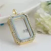 Fashion Rectangle glass locket pendants Necklaces Memory living lockets magnetic floating charm locket with Rhinestone crystals