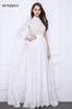 Long White Evening Gowns Lace High Neck Formal Dresses With Long Cape Elegant Chiffon Party Gowns Saudi Arabic Caftan1106868