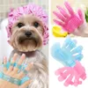Hundvalp husdjur plast badkar porste kam massage palm hand fingerhandske renare blå / rosa