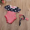 Neugeborenes Baby Mädchen Kleidung Kurzarm Quaste Strampler Der Nationalflagge Druck Overall + Stirnband 2 Stücke Kinder Outfits Mädchen Kleidung Set