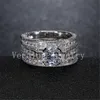 Vecalon Vintage bague 3ct diamant simulé cz 14KT or blanc rempli 3-en-1 bague de fiançailles mariage ensemble pour femme Sz 5-11