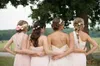 Blush Pink Country Wedding Dress with Ruffles Sweetheart Lace Pärled Organza Chapel Train A-Line Vintage Brudklänningar