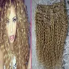 Morango loira kinky clipe encaracolado em extensões de cabelo 100g clipe afro-americano em extensões de cabelo humano 7 pcs mongol kinky encaracolado cabelo
