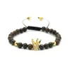 Wholesale 10pcs High Grade Jewelry 6mm Bronzite Stone Beads Gold and Platinum Crown Braided Bracelets Men Gift