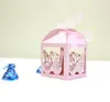 100 sztuk Laser Cut Hollow Swan Candy Box Chocolates Pudełka ze wstążką na wesele Party Baby Shower Favor Prezent