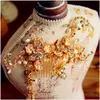 Designer Wedding Bridal Gold Crystal Comb Headpieces Clips Rhinestone Hair Accessories Flower Princess Hair Pins Forehead Tiara Pr4408325