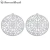304 Stainless Steel Filigree Stamping Pendants Round Silver Tone Heart Carved Hollow 43mm x 40mm 10 PCs 2016 new je6751143