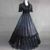 2023 Classic Retro Short Sleeve Gothic Victorian Historical Dress Costume Black Cotton Bow Period Party Ball Ballklänningar för Halloween