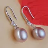 Pendientes colgantes de perlas naturales de agua dulce de 8-9mm, joyería de circón de plata 925 para mujeres y niñas