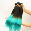 9A Peruvian 1B Teal Two Tone Human Virgin Hair Bundles 3Pcs Lot Silky Straight Extensions Dark Roots Teal Green Ombre Human Hair Weaves