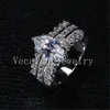 Vecalon 2016 Мода Бренд ручной работы Маркизовый вырезанный 5CT CZ Simulated Diamond 925 Стерлинговые серебряные серебряные серебро Обручальное кольцо для женщин