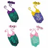 Baby Swimwear Girls Little Mermaid Bikini Set Summer Beachwear Swimsuit With Bowknot Headband Children Girls Bathing Suit Swimming Costume