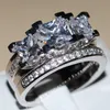 卸売ジュエリーヴィンテージ 925 スターリングシルバー 3 石模擬ダイヤモンドジルコニア結婚婚約指輪セット女性のための愛サイズ 5-11