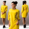 NEW Female Mini Women Casual Straight Lantern Sleeve Solid Color O-neck Three Quarter Sexy Dress Summer Dresses For