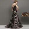 Custom Made Beautiful female Black Appliqued Prom Dress 2016 Tulle Vintage Mermaid Long Evening Party Gown with Sash Good Design