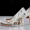 White Ivory Crystal and Pearl Round Toe Bridal Wedding Shoes Diamond High Heel Women Dress Shoes Gorgeous Fashion Lady Party Shoes3752749