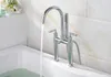 brass copper chrome two handle Bathtub Faucet, Chrome finish Bathtub hot and cold water Mixer tap with Hand Shower and Hose for bath BF950