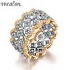 Vecalon 여성 쥬얼리 반지 전체 시뮬레이션 된 다이아몬드 CZ 로즈 골드 925 스털링 실버 약혼 결혼식 밴드 반지