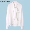 Wholesale-CHICING Women Chiffon Blouses 2016 Pussy Bow Tie Lantern Long Sleeve Transparent Tops Party Club Shirt blusas femininas B1512055