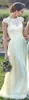 Кружевные платья для подружек невесты Прозрачные рукава Пояс с бледно-желтым аква-розовым длинным платьем для свадебной вечеринки 2019 Шифон Line Выпускные платья Вечерние