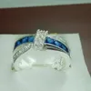 NOVO 100% Marca frete grátis Fine Jewelry 925 prata esterlina azul safira Gem Mulheres casamento Belt Buckle Banda Anel PRESENTE size6 / 7/8/9