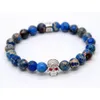 Hot Sale 1PCS Retail Mens Jewelry 8mm Natural Stone Beads with Micro Inlay Zircon Skull Bracelets