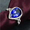 Anello Vecalon Fashion Anello con perla taglio Tanzanite da 8 ct Anello con diamante CZ Anello con fede nuziale di fidanzamento in oro bianco 10KT riempito da donna