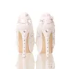 Summer Peep Toe Blanco Pearl Shoes Wedding Bridal 14cm Tacones altos Plataforma Crystal Bride Zapatos Hecho A Mano Fiesta Bombas de baile