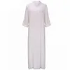 Mode vestidos 2016 sommar kvinnor sexig klänning lång ärm djup v nack linne split solid lång maxi klänning plus storlek 2896998