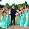 Nigeriano 2017 sexy bainha turquesa dama dama de honra vestidos espaguete longos vestidos de festa de noite formal para casamento cetim dama de vestidos de honra