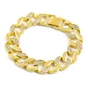 Uomo Hip Hop Miami Cuban Link CZ Bracciale Tennis 14mm Mezza pietra ghiacciata placcata in oro 7/8/9 pollici