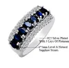 New Sapphire Ring 925 Sterling Silver 7 Pieces Special Level A Natural Sapphire Stones Lady's 14KT Platinum Filled Ring Europe and USA Retr