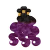 1B / Capelli umani peruviani Ombre viola con onda del corpo 13x4 Chiusura frontale in pizzo 4 pezzi Lotto 9A Vergine peruviana bicolore 3 fasci con frontali