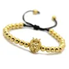 2016 neue Design 6mm Reales Gold Überzogene Runde Perlen Gold und Silber Lion King Kopf Flechten Makramee Herren Armbänder