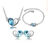 Österrikisk Crystal Heart 925 Silver Plated Pendant Halsband Örhängen och Armband för Kvinna Mode Smycken Set